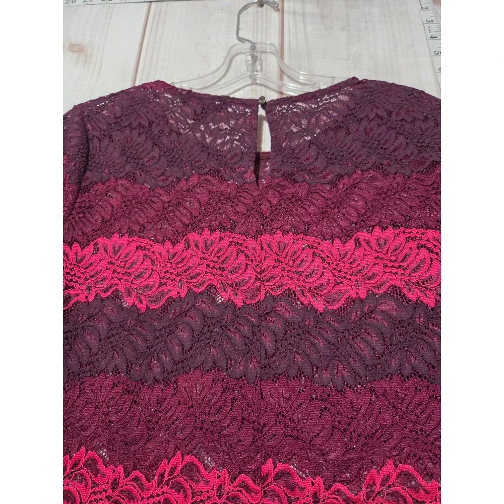 Banana Republic Womens Lace Stripe Top Burgundy Pink‎ Long Sleeve Size S Blouse